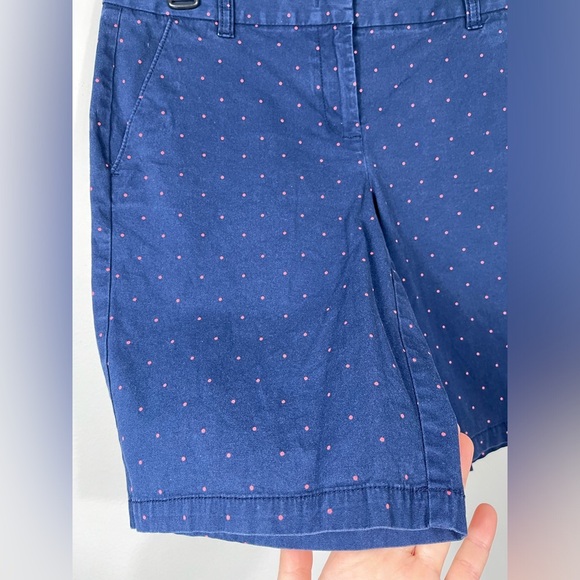 J. Crew by Bermuda Shorts Blue Pink Polka Dot Flat Front Stretch Pockets Cotton - Picture 5 of 9